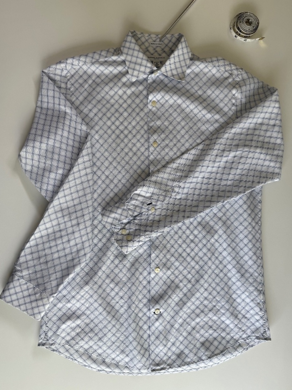 Banana Republic Fitted Dress Shirt | Size M | White Blue Windowpane | Italian Fa